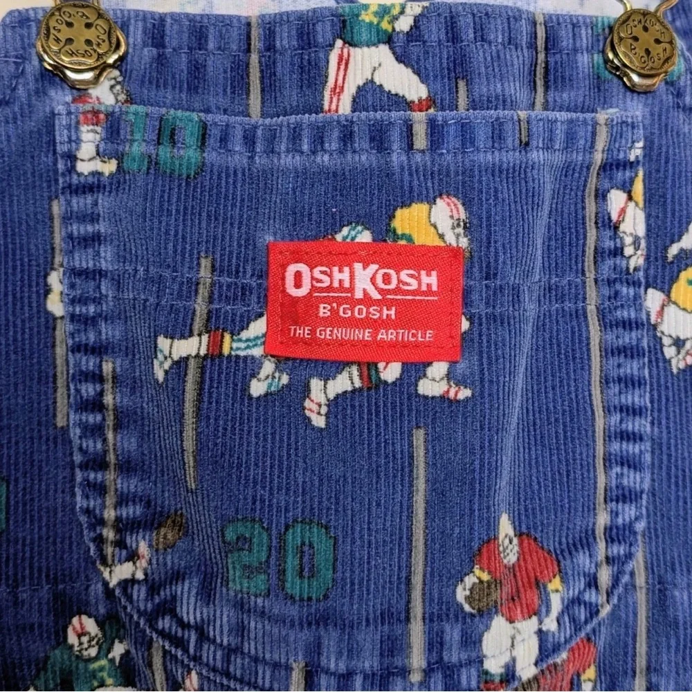 Vintage OshKosh B'gosh Corduroy Overalls with Football‎ Print
